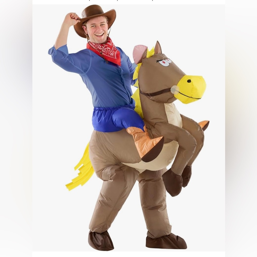 Riding Horse Costume Adult, inflatable Blow Up Riding Horse Outfit for Parties,